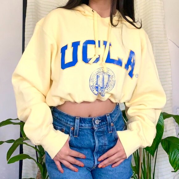UCLA Reworked Custom Pastel Yellow Collegiate Hoodie - Picture 1 of 13
